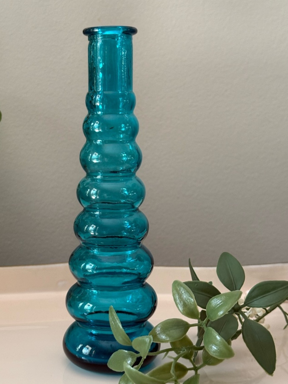 Vintage Teal Blue Stacked Bubble Vase